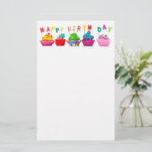Happy Birthday Cupcakes Briefpapier (Staand voorkant)