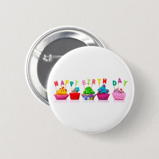 Happy Birthday Cupcakes - Button (Voorkant /achterkant)