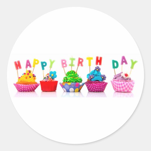 Happy Birthday Cupcakes - Circle Stickers (Voorkant)