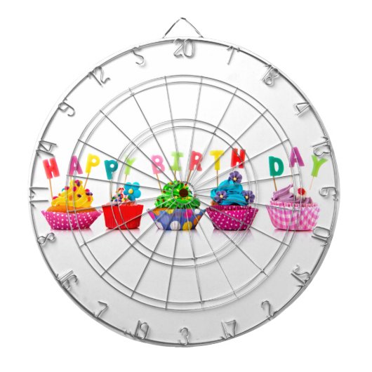 Happy Birthday Cupcakes Dartbord (Voorkant)