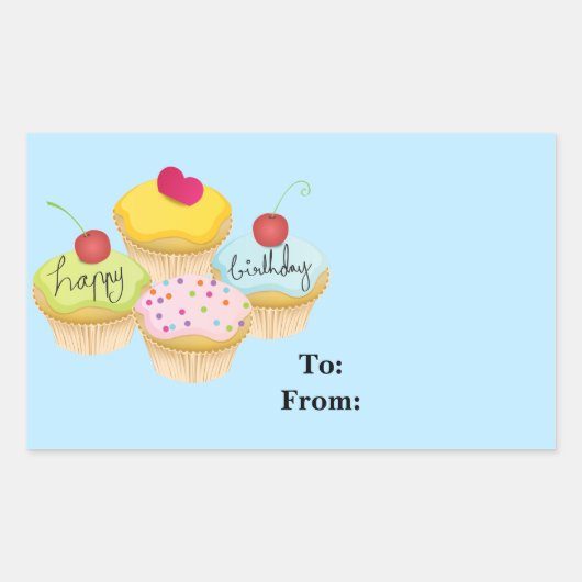 Happy Birthday Cupcakes Gift Label Stickers (Voorkant)