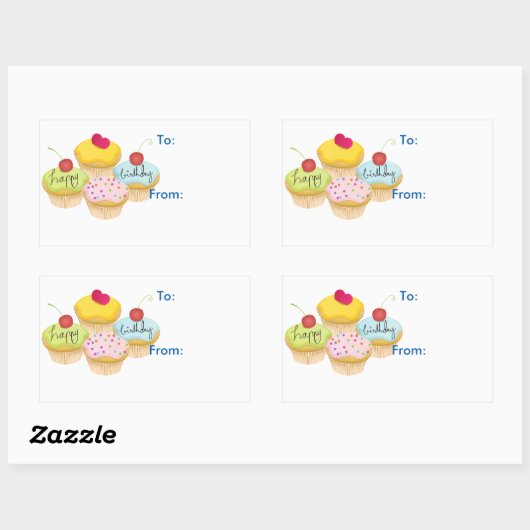 Happy Birthday Cupcakes Gift Label Stickers (Vel)