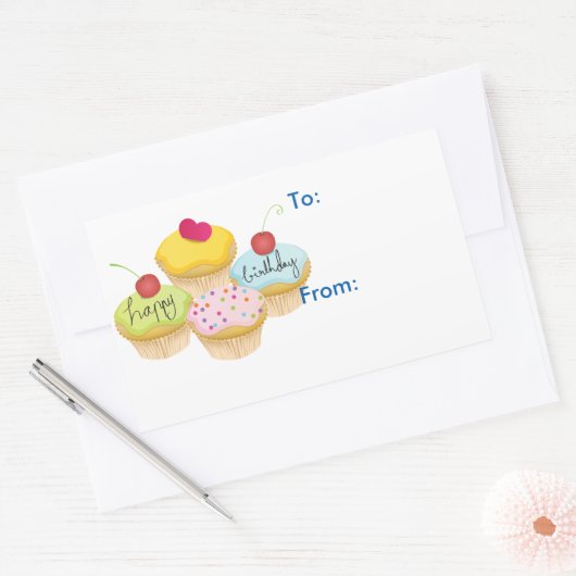 Happy Birthday Cupcakes Gift Label Stickers (Envelop)