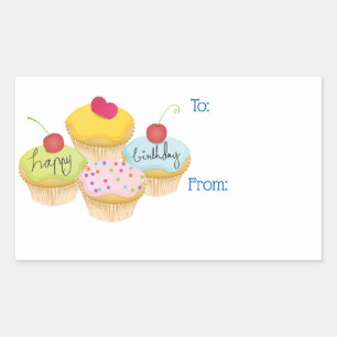 Happy Birthday Cupcakes Gift Label Stickers