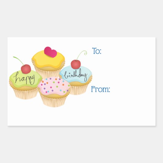 Happy Birthday Cupcakes Gift Label Stickers (Voorkant)