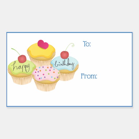 Happy Birthday Cupcakes Gift Label Stickers (Voorkant)