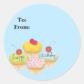 Happy Birthday Cupcakes Gift Label Stickers (Voorkant)