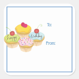 Happy Birthday Cupcakes Gift Label Stickers
