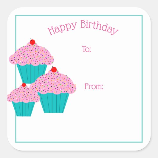 Happy Birthday Cupcakes Gift Label Stickers (Voorkant)