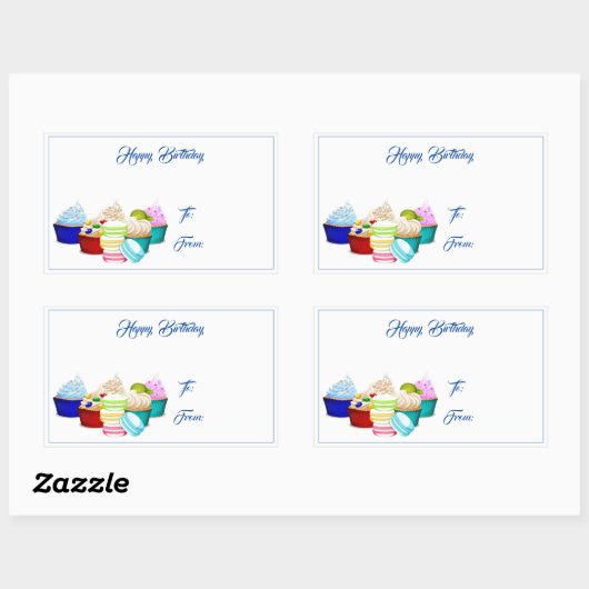 Happy Birthday Cupcakes Gift Label Stickers (Vel)
