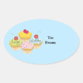 Happy Birthday Cupcakes Gift Label Stickers (Voorkant)