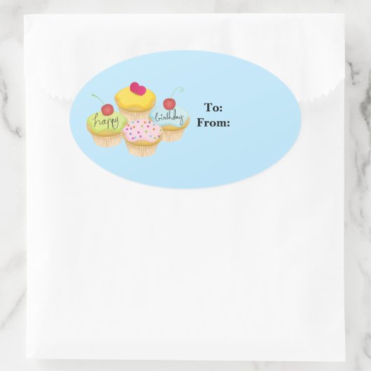 Happy Birthday Cupcakes Gift Label Stickers (Tas)