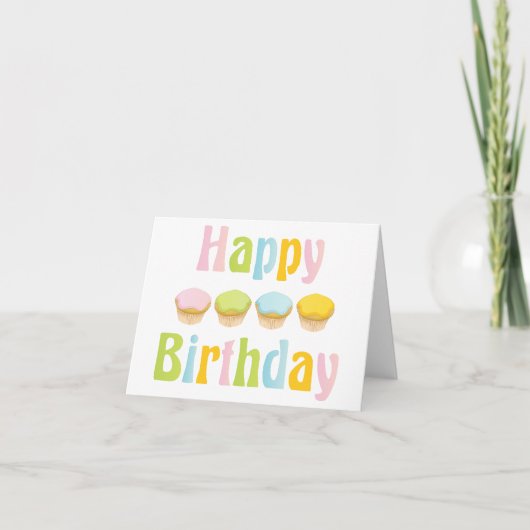 Happy Birthday Cupcakes Kaart (Voorkant)