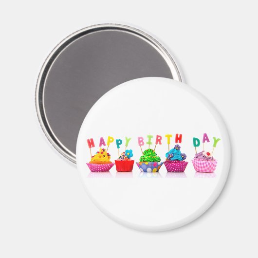Happy Birthday Cupcakes - Magnet (Voorkant / Achterkant)