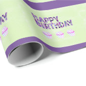 Happy Birthday Cupcakes op Limoen Cadeaupapier (Rol Hoek)