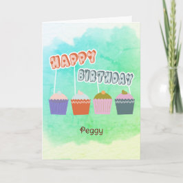 Happy Birthday Cupcakes op Waterverf Blue Custom Kaart