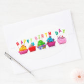 Happy Birthday Cupcakes Ovale Sticker (Envelop)