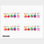 Happy Birthday Cupcakes Ovale Sticker (Vel)