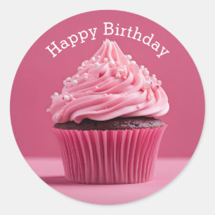 Happy Birthday Cupcakes Paste Roze Ronde Sticker