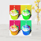 Happy Birthday Cupcakes Pop Art Wenskaart Kaart (Gele Bloem)