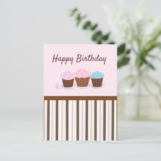Happy Birthday Cupcakes Post Kaart (Staand voorkant)