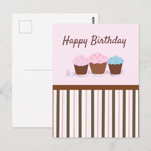 Happy Birthday Cupcakes Post Kaart (Voorkant / Achterkant)