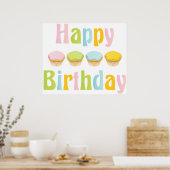 Happy Birthday Cupcakes Poster (Keuken)