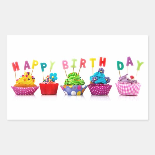 Happy Birthday Cupcakes Rechthoekige Sticker (Voorkant)