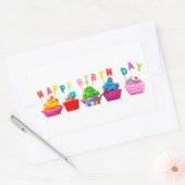 Happy Birthday Cupcakes Rechthoekige Sticker (Envelop)