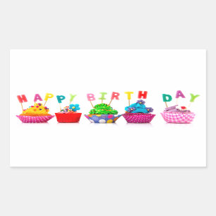 Happy Birthday Cupcakes Rechthoekige Sticker