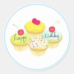 Happy Birthday Cupcakes Ronde Sticker