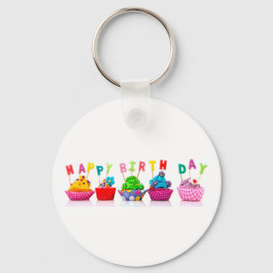 Happy Birthday Cupcakes - Sleutelhanger