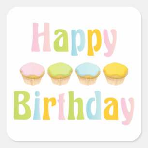 Happy Birthday Cupcakes Vierkante Sticker