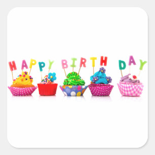 Happy Birthday Cupcakes Vierkante Sticker