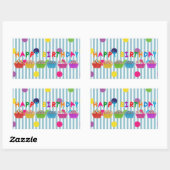 Happy Birthday Cupcakes w/Stripes" Rechthoekige Sticker (Vel)