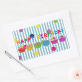 Happy Birthday Cupcakes w/Stripes" Rechthoekige Sticker (Envelop)