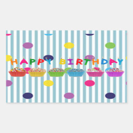 Happy Birthday Cupcakes w/Stripes" Rechthoekige Sticker