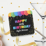 Happy Birthday Custom Age Name Colorful Balloons Kartonnen Onderzetters<br><div class="desc">Viel je speciaal iemand met deze leuke en kleurrijke verjaardagspapieren onderzetters met heldere, kleurrijke ballonnen en faux gouden confetti glitter. Voeg alleen de leeftijd en de naam van de verjaardag toe om je te personaliseren. Vet en kleurrijk, maar eenvoudig en leuk - de perfecte onderzetters voor elke feestdag in de...</div>