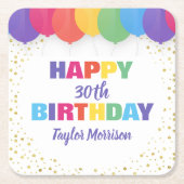 Happy Birthday Custom Age Name Colorful Balloons Kartonnen Onderzetters (Voorkant)