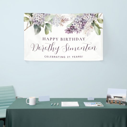 Happy Birthday Custom Banner Paarse Bloemen 21st (Beurs)