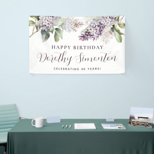 Happy Birthday Custom Banner Paarse Bloemen 40e (Beurs)