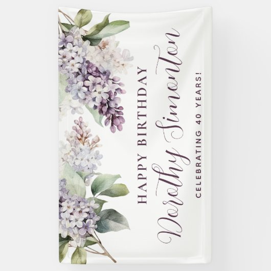 Happy Birthday Custom Banner Paarse Bloemen 40e (Verticaal)