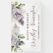 Happy Birthday Custom Banner Paarse Bloemen 90e (Verticaal)