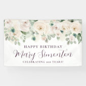 Happy Birthday Custom Banner Witte Bloemen 100e (Horizontaal)