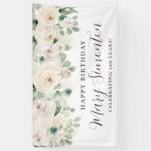 Happy Birthday Custom Banner Witte Bloemen 100e (Verticaal)