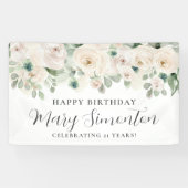 Happy Birthday Custom Banner Witte Bloemen 21st (Horizontaal)