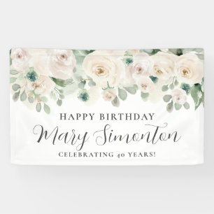Happy Birthday Custom Banner Witte Bloemen 40e