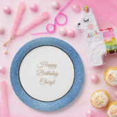 Happy Birthday Custom Blue Glitter 9-inch papieren Bordje (Feest)