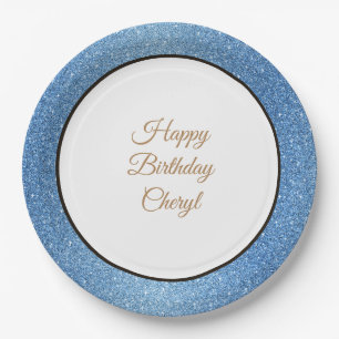Happy Birthday Custom Blue Glitter 9-inch papieren Bordje