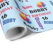 Happy Birthday Custom Boys Name and Age Cadeaupapier (Rol Hoek)